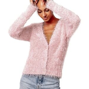 Anthropologie Ultrasoft Eyelash Knit Wool Cashmere Blend Pink Button Cardigan M